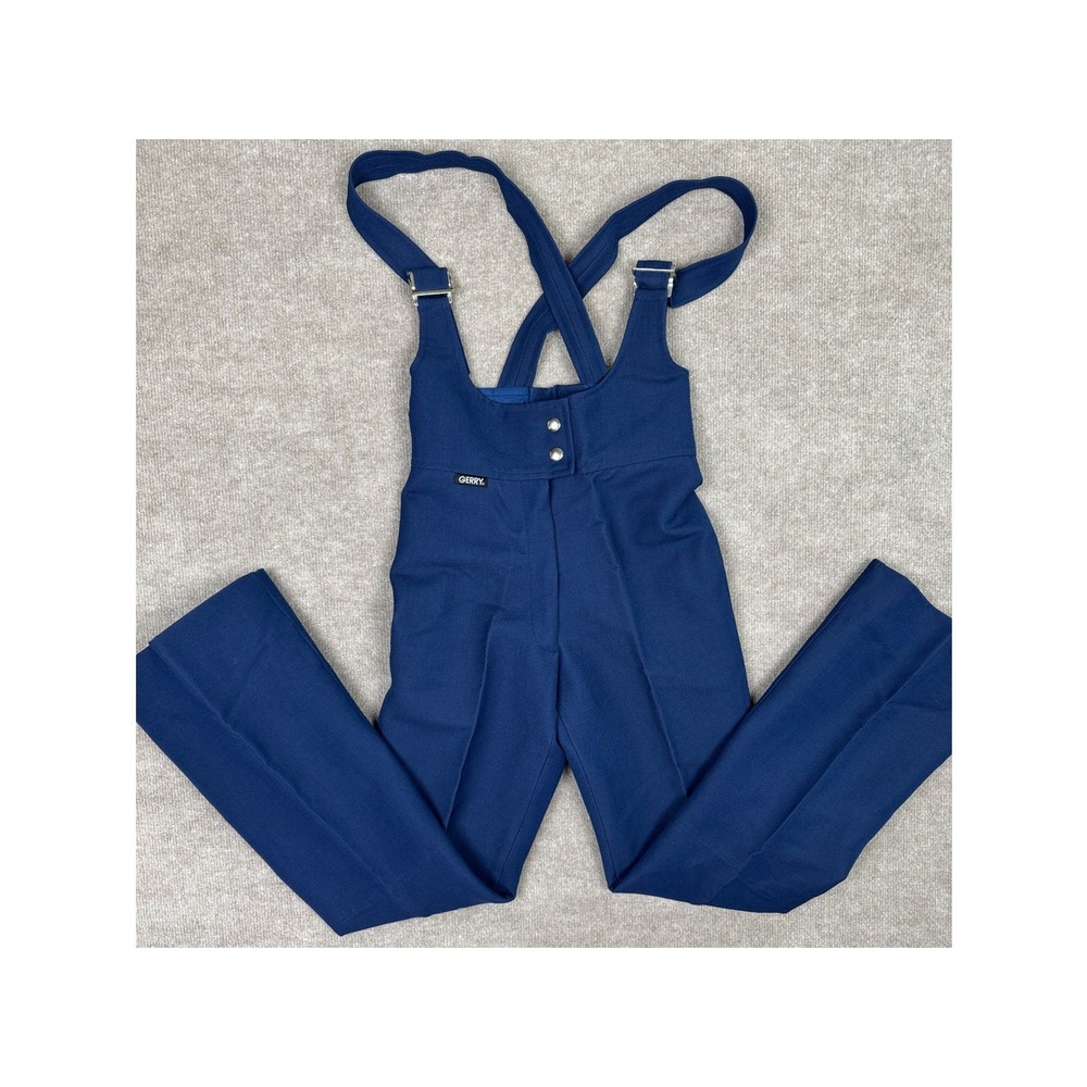 Vintage 80s Gerry Wool Ski Bib Pants Women Navy Blue Stretch Overall Crossback